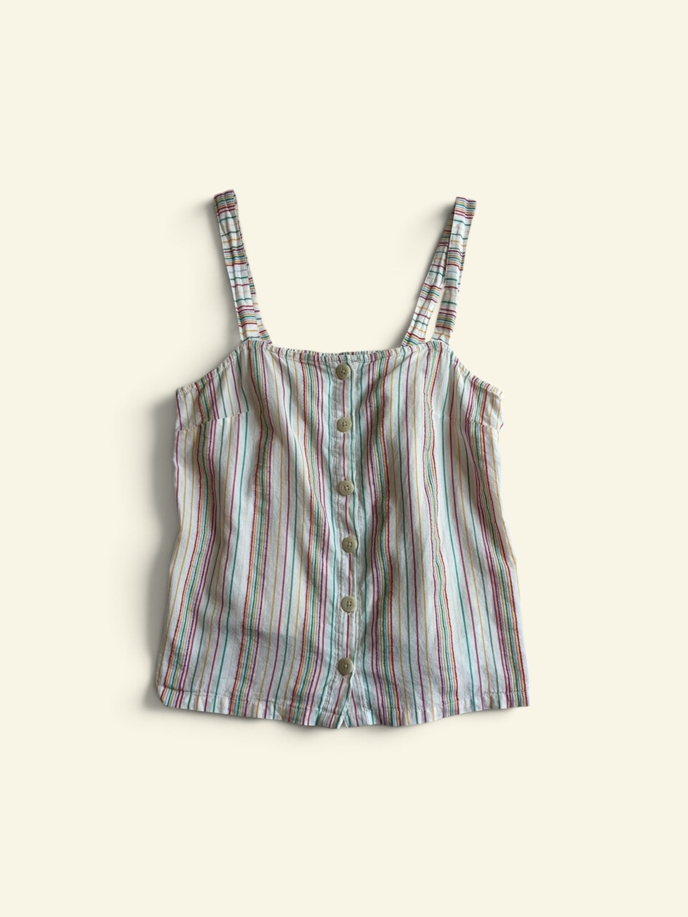 Madewell White Multi Color Stripe Button Front Tank Top Boho Cottage Summer XXS